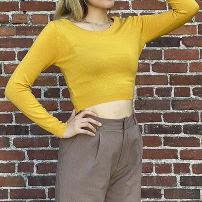 Round Neck Long Slv Crop Sweater Knit Crop Top