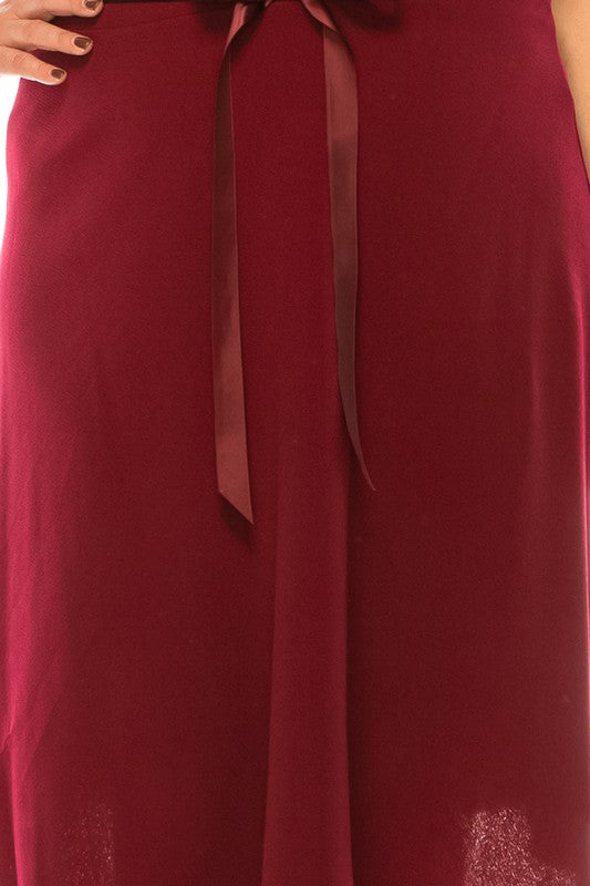 Plus Size Solid A-Line Knee Length Skirt with Waist Bow Tie Accent