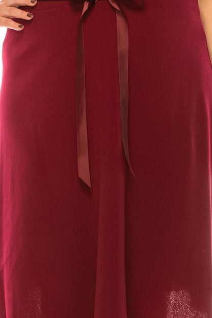 Plus Size Solid A-Line Knee Length Skirt with Waist Bow Tie Accent
