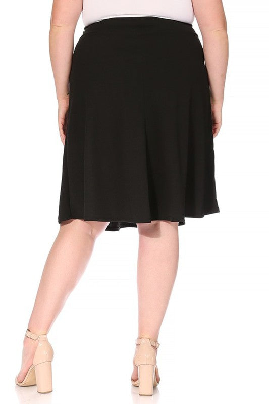 Plus Size Solid A-Line Knee Length Skirt with Waist Bow Tie Accent