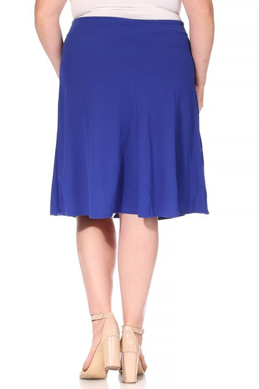 Plus Size Solid A-Line Knee Length Skirt with Waist Bow Tie Accent