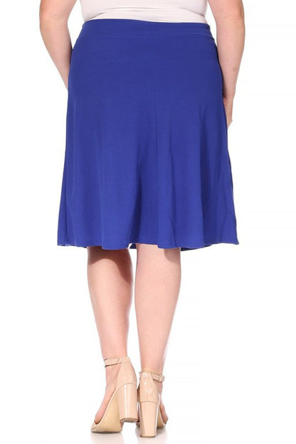 Plus Size Solid A-Line Knee Length Skirt with Waist Bow Tie Accent