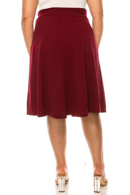 Plus Size Solid A-Line Knee Length Skirt with Waist Bow Tie Accent