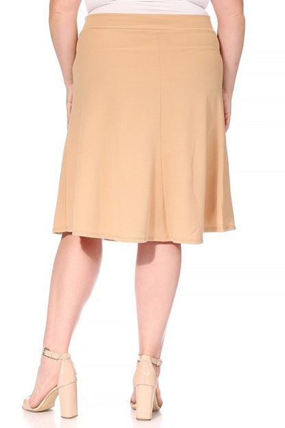 Plus Size Solid A-Line Knee Length Skirt with Waist Bow Tie Accent