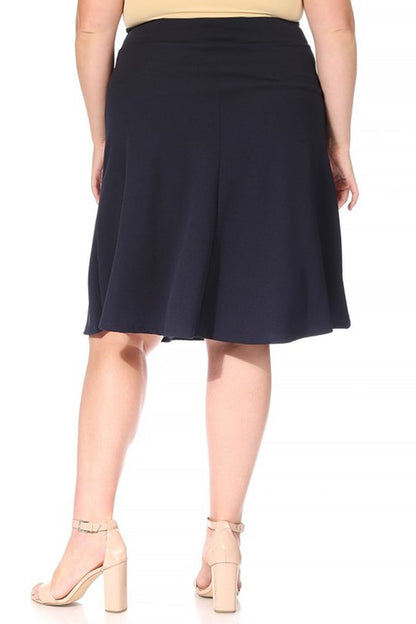 Plus Size Solid A-Line Knee Length Skirt with Waist Bow Tie Accent