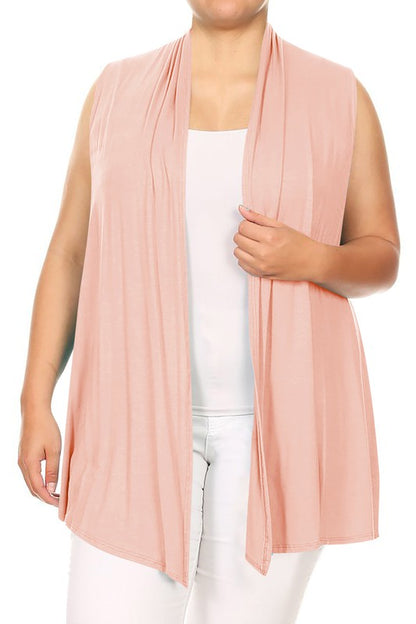 Solid Open Front Vest - Loose Fit, Long Body, Draped Neck, Asymmetrical Hem