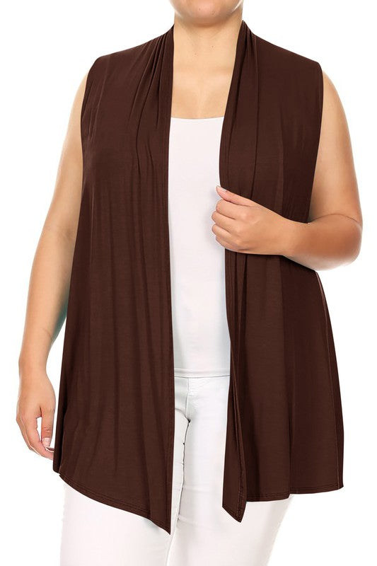 Solid Open Front Vest - Loose Fit, Long Body, Draped Neck, Asymmetrical Hem