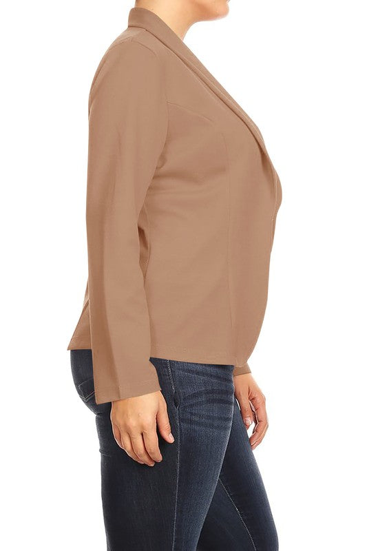 MOA Collection Long Sleeve Open Front Waist-Length Blazer Jacket