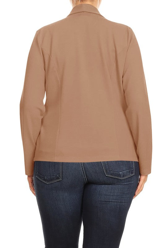 MOA Collection Long Sleeve Open Front Waist-Length Blazer Jacket