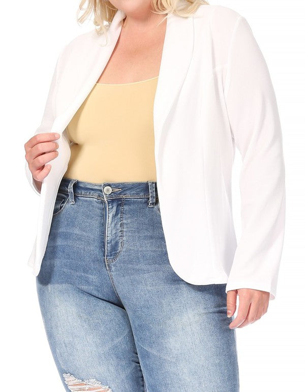 MOA Collection Long Sleeve Open Front Waist-Length Blazer Jacket