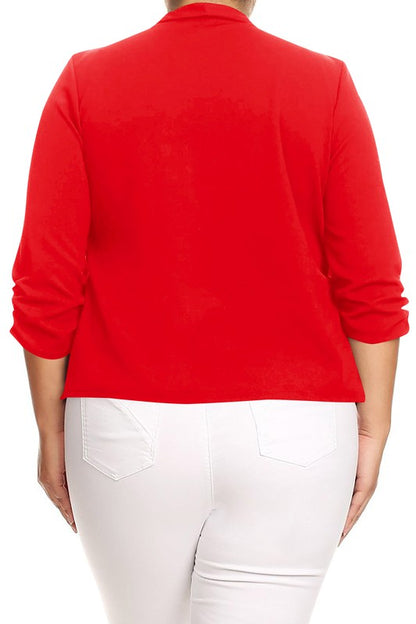 MOA Collection Plus Size Solid Waist Length Jacket in Loose Fit