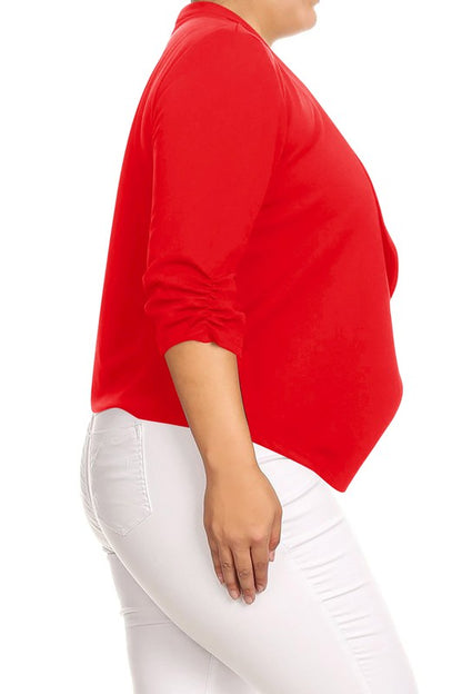 MOA Collection Plus Size Solid Waist Length Jacket in Loose Fit