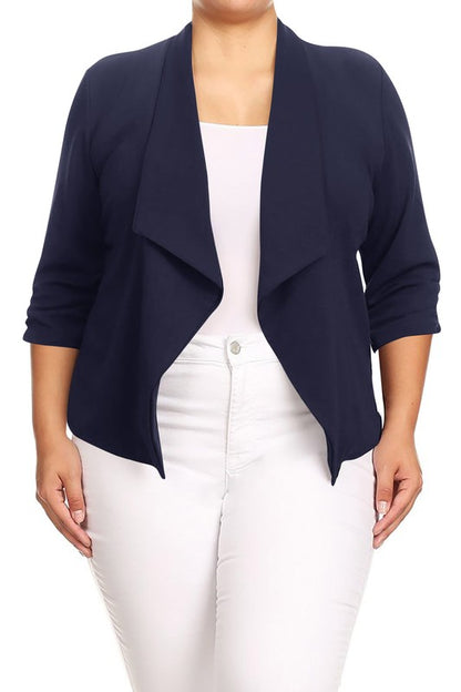 MOA Collection Plus Size Solid Waist Length Jacket in Loose Fit