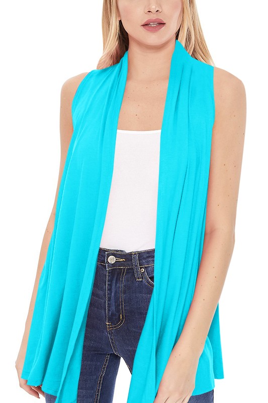 Solid Vest with Draped Neck - Loose Fit, Asymmetrical Hem