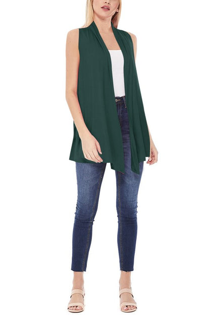Solid Vest with Draped Neck - Loose Fit, Asymmetrical Hem