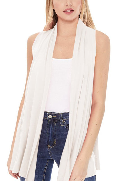 Solid Vest with Draped Neck - Loose Fit, Asymmetrical Hem
