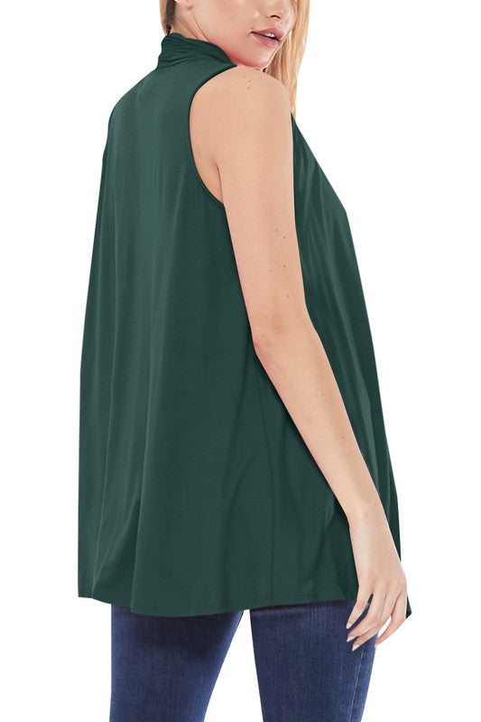 Solid Vest with Draped Neck - Loose Fit, Asymmetrical Hem