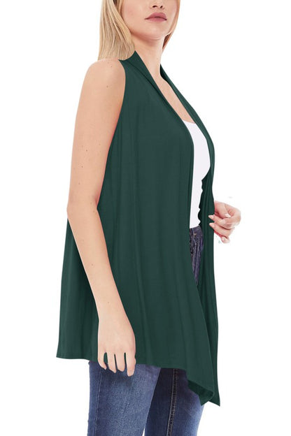 Solid Vest with Draped Neck - Loose Fit, Asymmetrical Hem