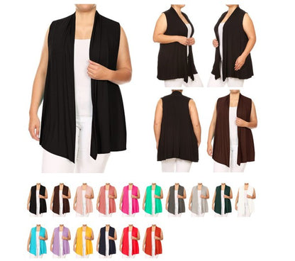 Solid Open Front Vest - Loose Fit, Long Body, Draped Neck, Asymmetrical Hem