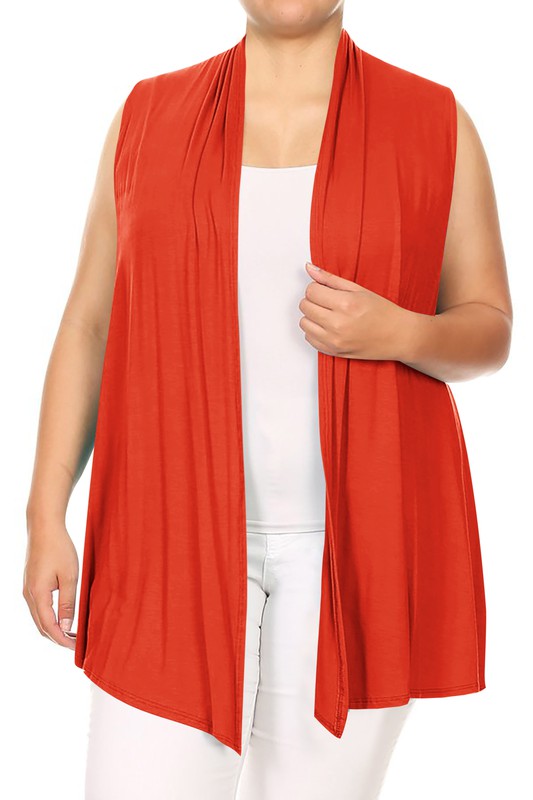 Solid Open Front Vest - Loose Fit, Long Body, Draped Neck, Asymmetrical Hem