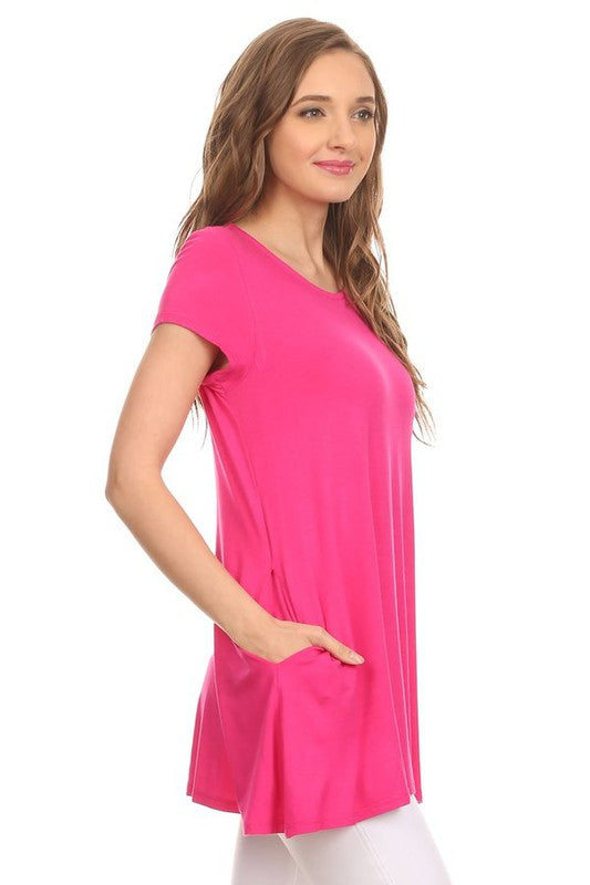 MOA Collection Relaxed Fit Knit Tunic Top with Round Neck and Side Pockets