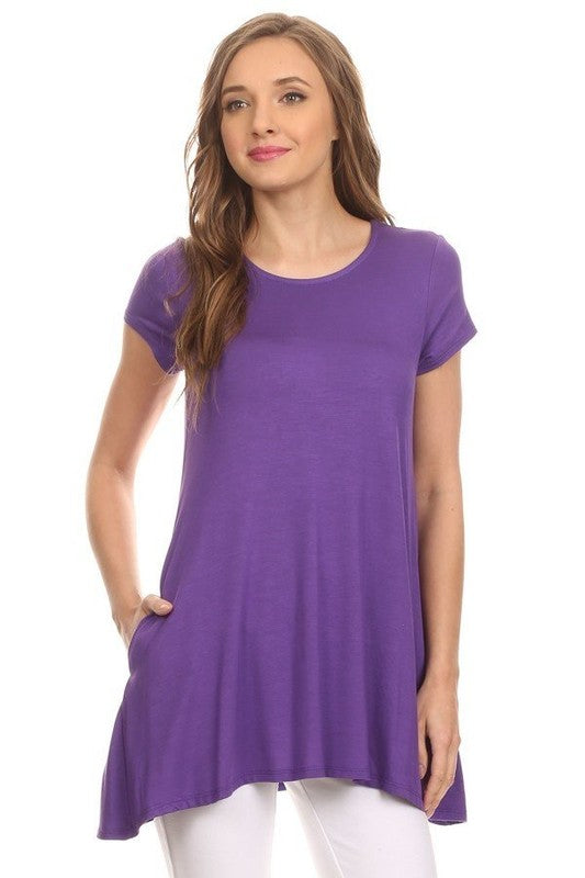MOA Collection Relaxed Fit Knit Tunic Top with Round Neck and Side Pockets