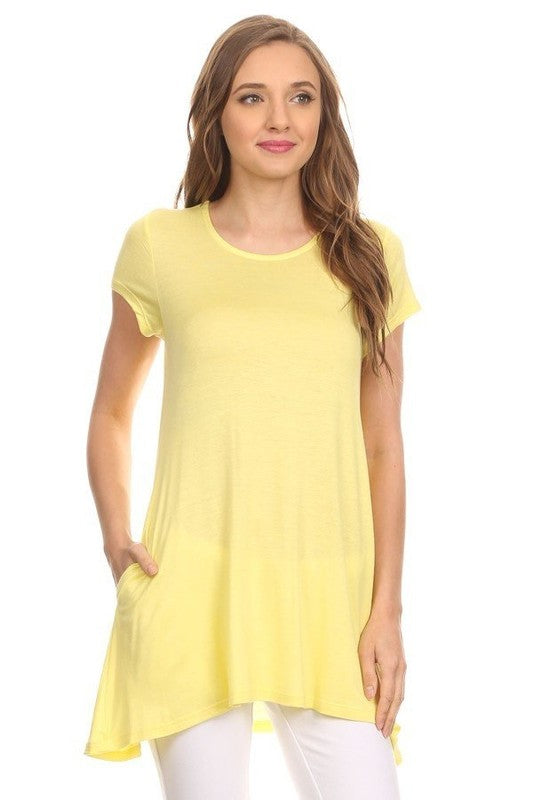 MOA Collection Relaxed Fit Knit Tunic Top with Round Neck and Side Pockets