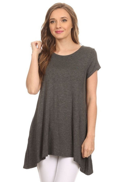 MOA Collection Relaxed Fit Knit Tunic Top with Round Neck and Side Pockets