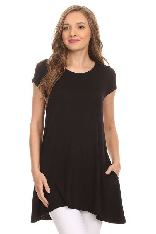 MOA Collection Relaxed Fit Knit Tunic Top with Round Neck and Side Pockets