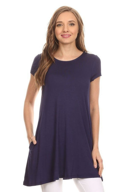 MOA Collection Relaxed Fit Knit Tunic Top with Round Neck and Side Pockets