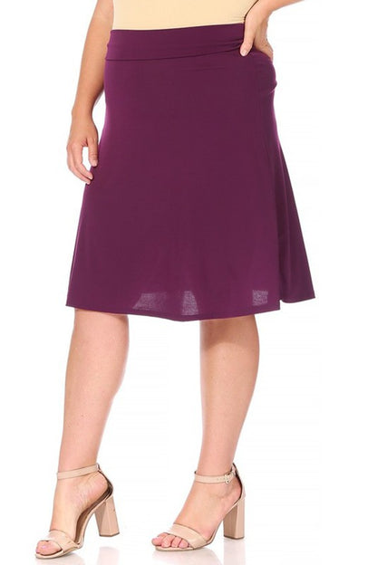 Plus Size Solid A-Line Skirt with Banded Waist - Elegant and Comfortable