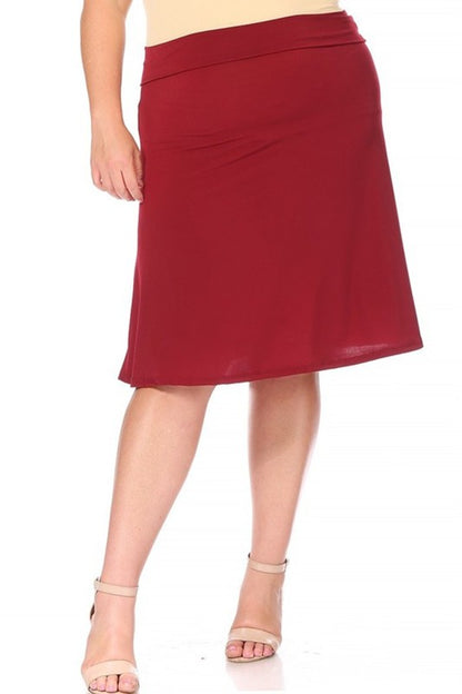 Plus Size Solid A-Line Skirt with Banded Waist - Elegant and Comfortable