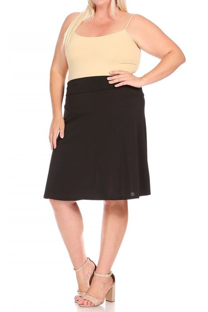 Plus Size Solid A-Line Skirt with Banded Waist - Elegant and Comfortable