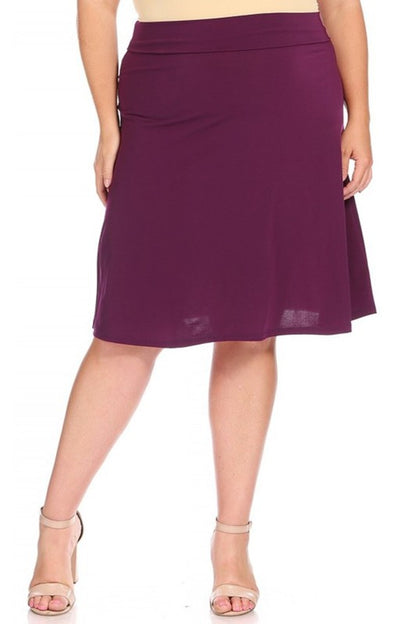 Plus Size Solid A-Line Skirt with Banded Waist - Elegant and Comfortable
