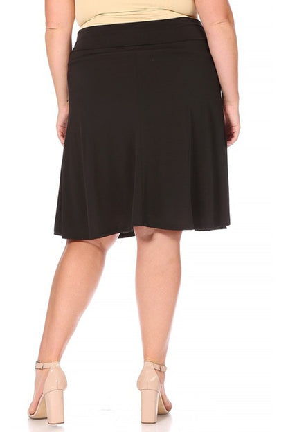 Plus Size Solid A-Line Skirt with Banded Waist - Elegant and Comfortable