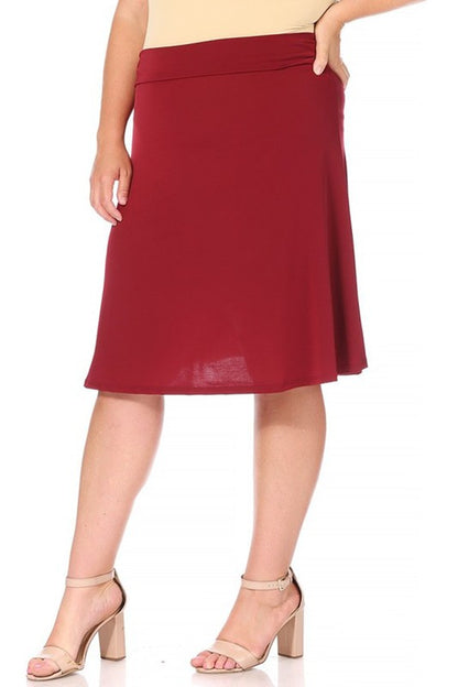 Plus Size Solid A-Line Skirt with Banded Waist - Elegant and Comfortable