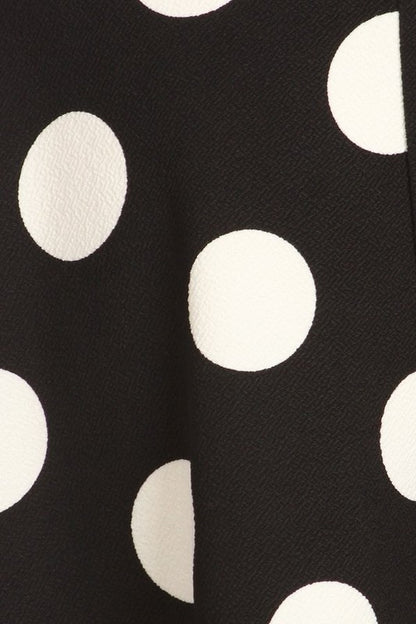 Polka Dot High Waisted Knee Length Skirt - A-Line Silhouette, Elastic Waistband