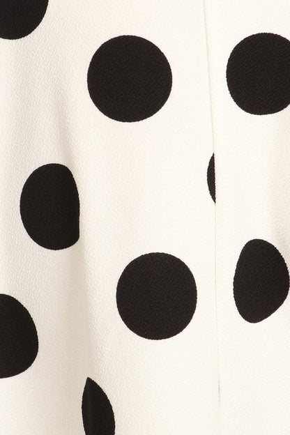 Polka Dot High Waisted Knee Length Skirt - A-Line Silhouette, Elastic Waistband
