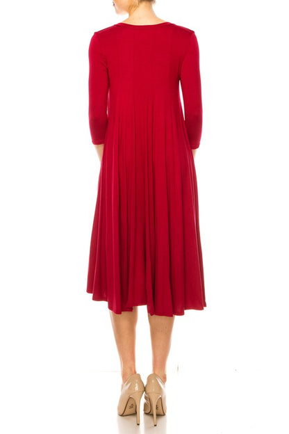 Solid A-Line Dress with Paneled Detail - Elegant and Stylish
