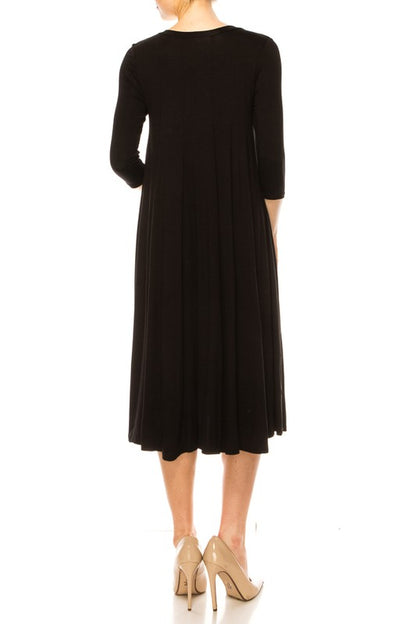 Solid A-Line Dress with Paneled Detail - Elegant and Stylish