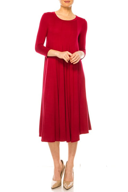 Solid A-Line Dress with Paneled Detail - Elegant and Stylish