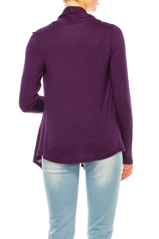 Waist Length Cardigan - Relaxed Fit, Open Front, Asymmetric Hem