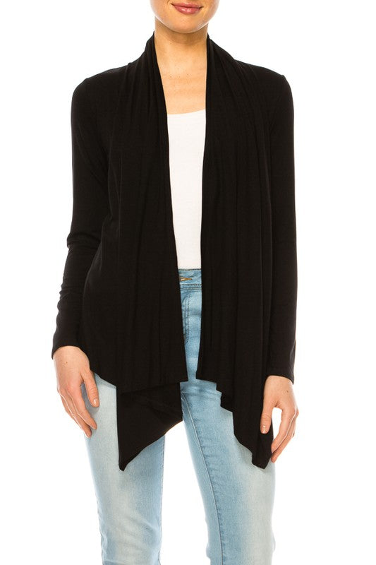 Waist Length Cardigan - Relaxed Fit, Open Front, Asymmetric Hem