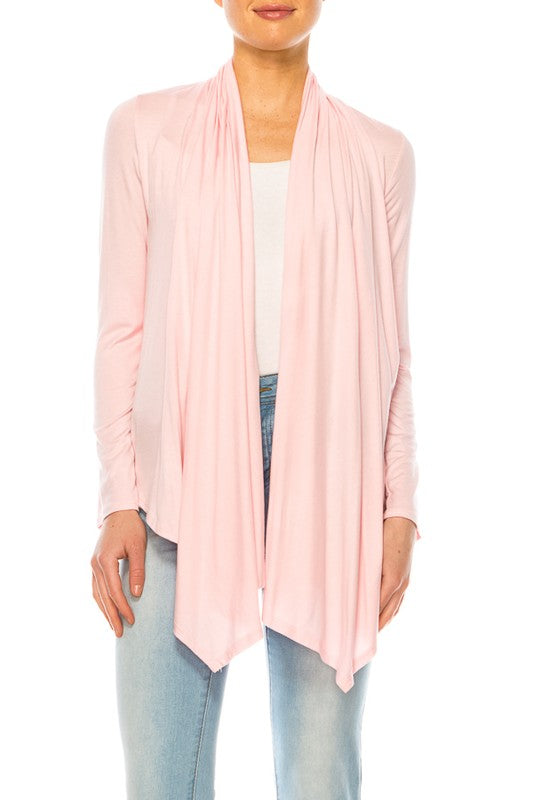 Waist Length Cardigan - Relaxed Fit, Open Front, Asymmetric Hem