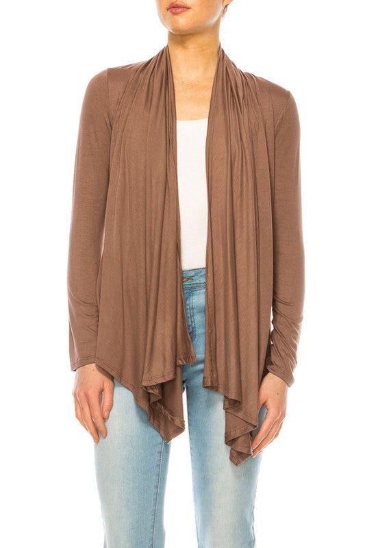 Waist Length Cardigan - Relaxed Fit, Open Front, Asymmetric Hem