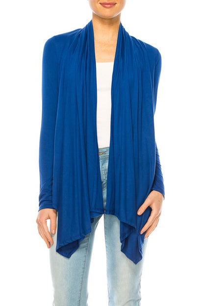 Waist Length Cardigan - Relaxed Fit, Open Front, Asymmetric Hem