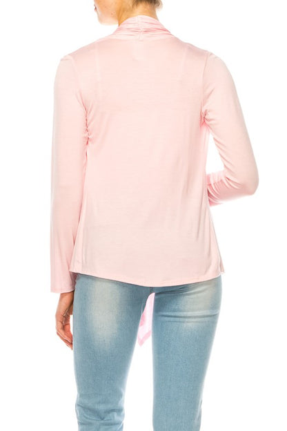 Waist Length Cardigan - Relaxed Fit, Open Front, Asymmetric Hem