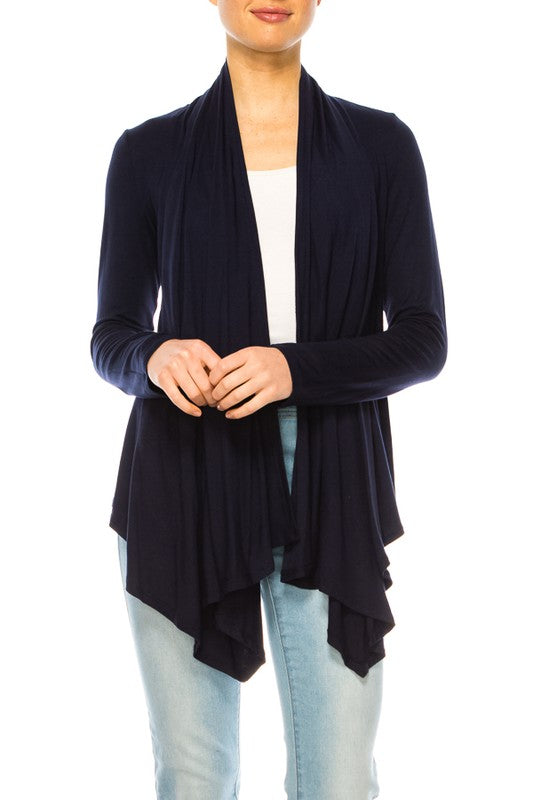 Waist Length Cardigan - Relaxed Fit, Open Front, Asymmetric Hem