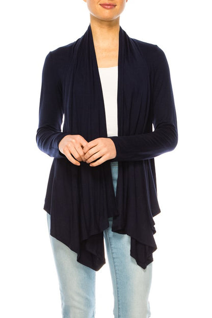Waist Length Cardigan - Relaxed Fit, Open Front, Asymmetric Hem