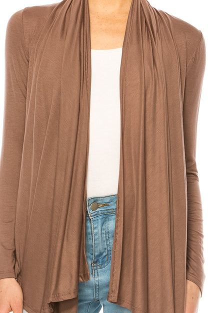 Waist Length Cardigan - Relaxed Fit, Open Front, Asymmetric Hem